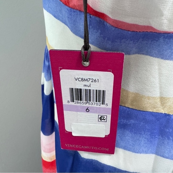 Vince Camuto High Neck Maxi Dress Stripe Blue White Red Pink 6 - Picture 6 of 7